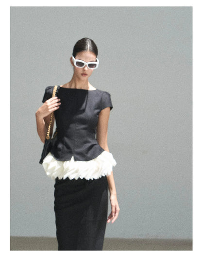 "Her Black & White Poem" Elegant Contrast Two-Piece Set