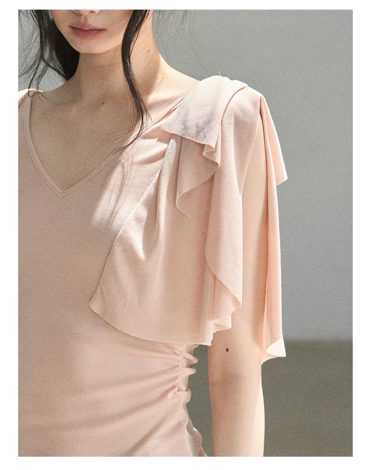 "Where Clouds Fall" Ruffle Sleeve V-Neck Crop Top (Forest Green/ Sage Gray/ Misty Blue/ Cinnamon Pink)