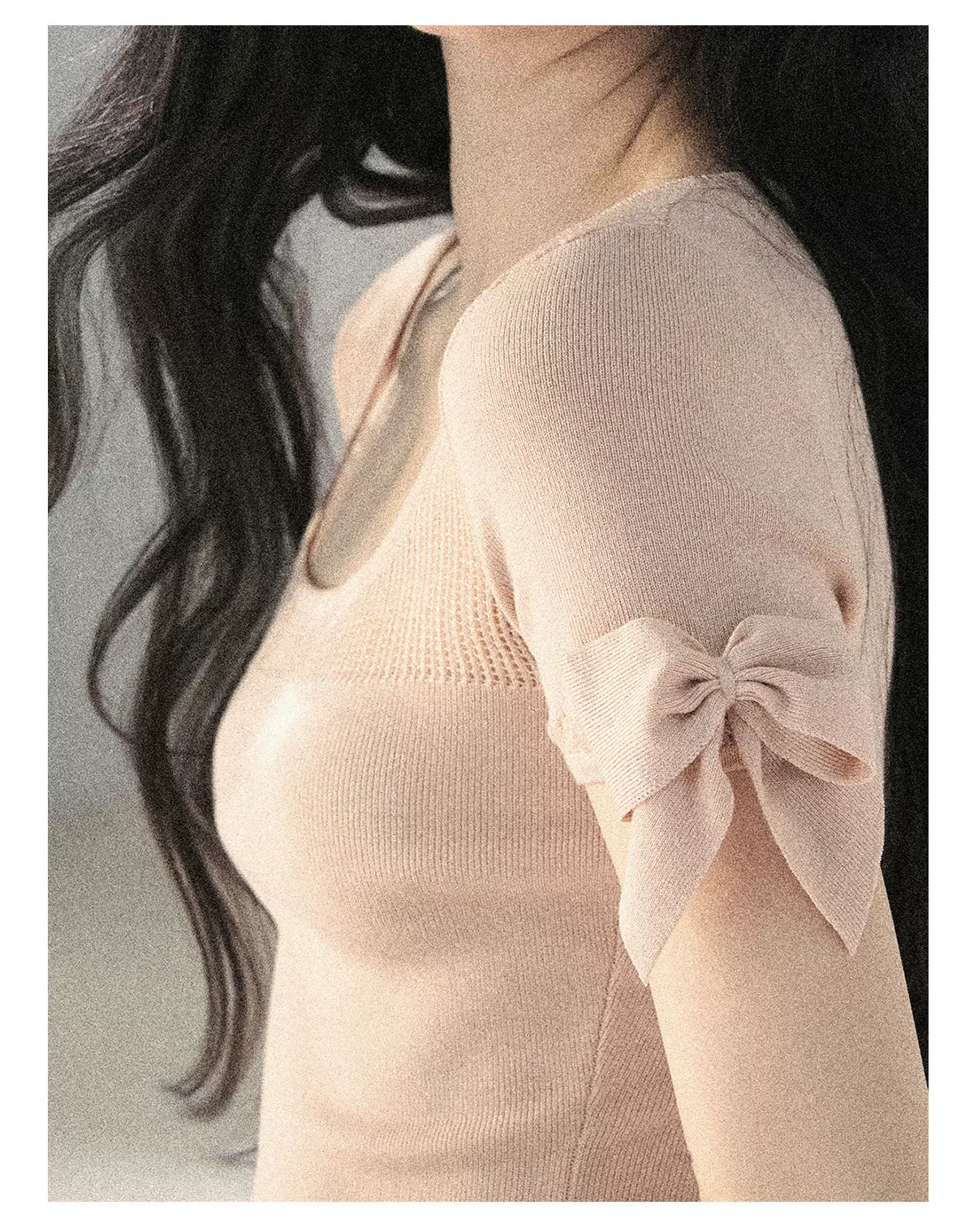 "Gentle Ocean Tide" Baby Pink Cutout Knit Crop Top 75511
