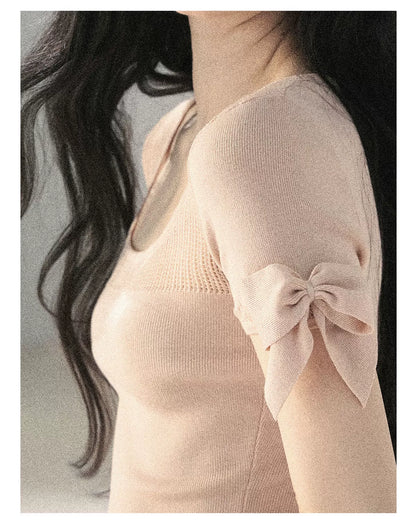 "Gentle Ocean Tide" Baby Pink Cutout Knit Crop Top 75511