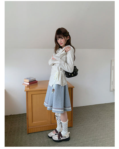 “Mocha Poetry Reverie” Ivory Polka Fringe Sweatshirt