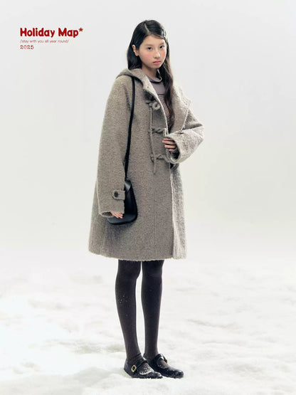 "Pinecone Post" Frost Gray Hooded Down Duffle Coat