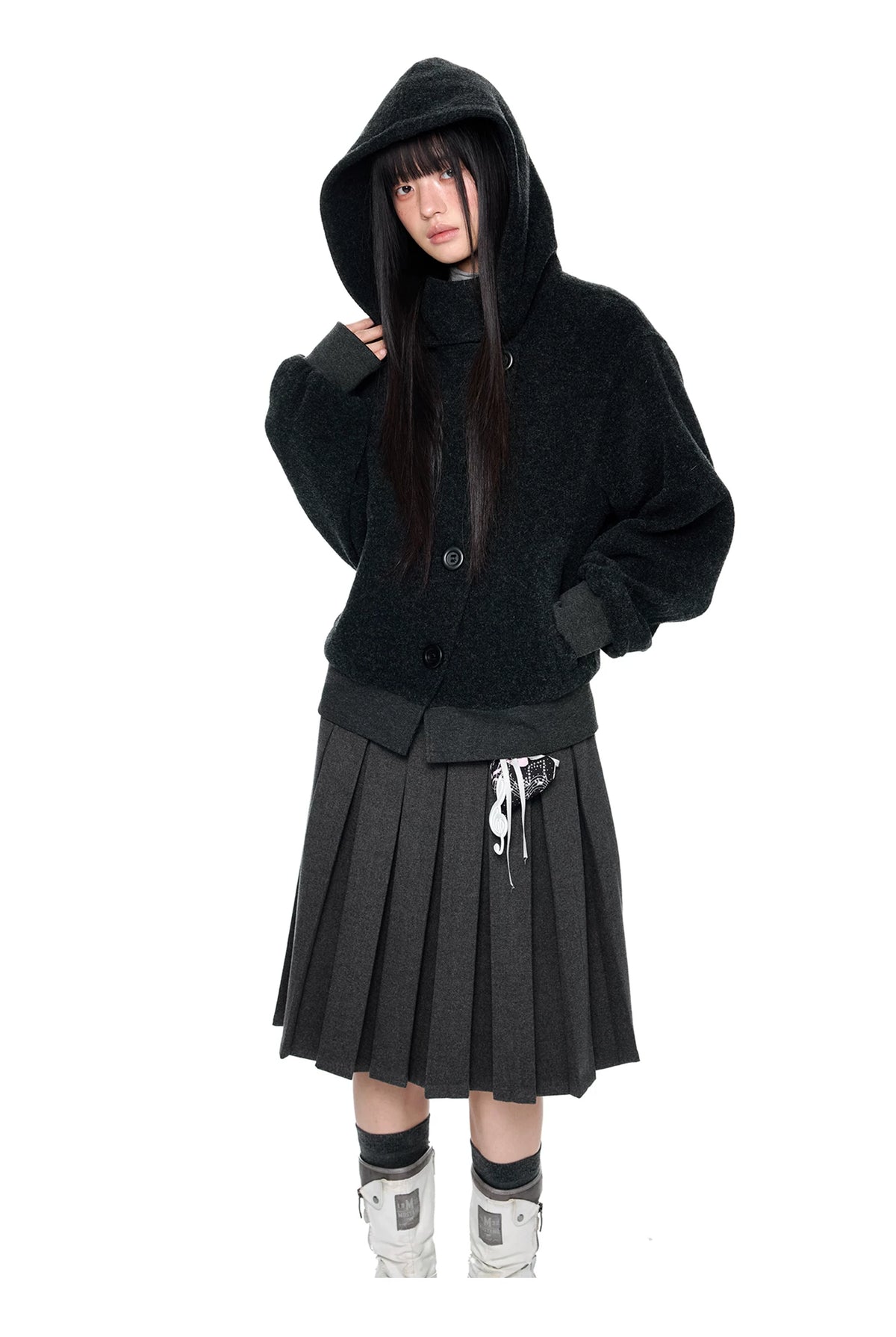 EZEK | Preppy Hooded Wool Blend Jacket with Button Front