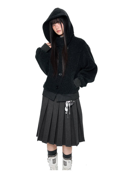 EZEK | Preppy Hooded Wool Blend Jacket with Button Front