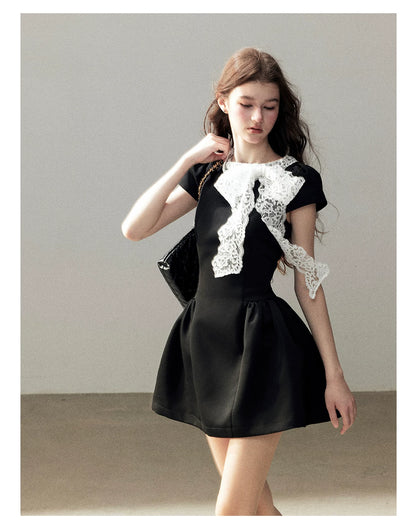"A River Woven by Moonlight" Rich Black Lace Cocktail Mini Dress