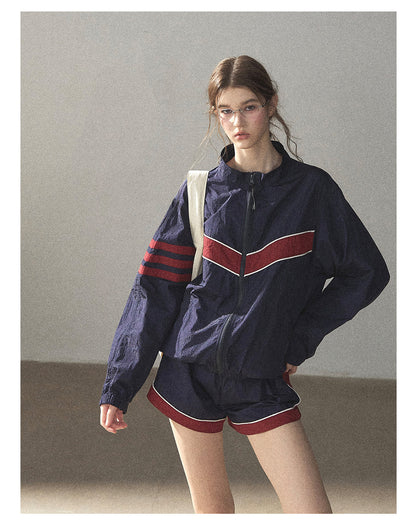 170726 "Keep Running" Navy Blue Retro Track Jacket & Shorts Set