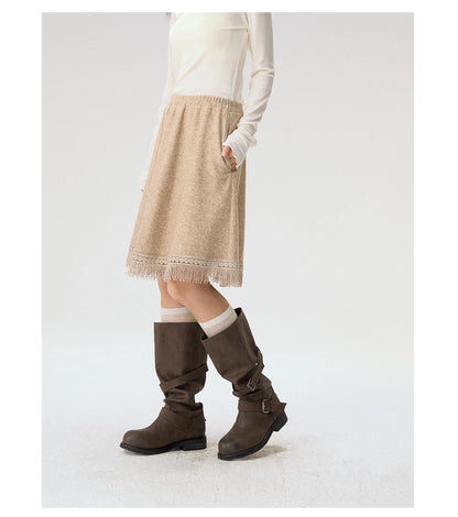 [CAN] "Dusky Floral Whispers" Blush & Chestnut Brown Set (Long Sleeve Top / Tassel Mini Skirt)