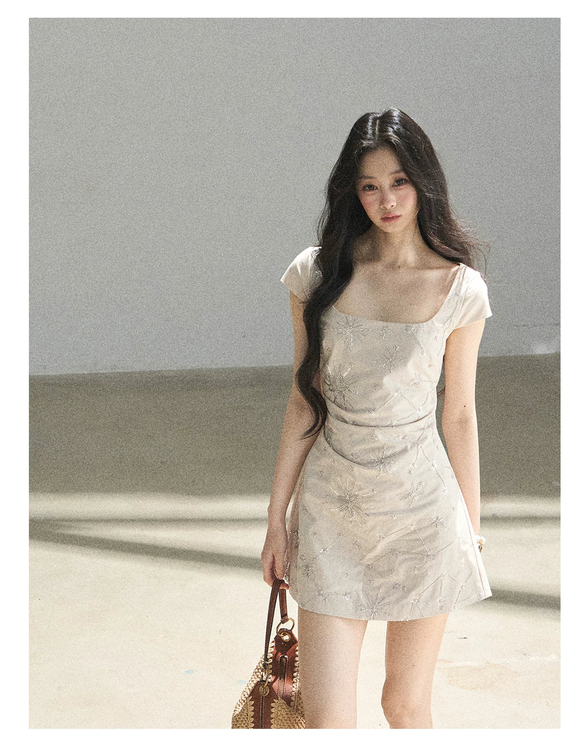 "Summer in Slow Motion" Mother-of-Pearl Star Beaded Fit & Flare Mini Dress