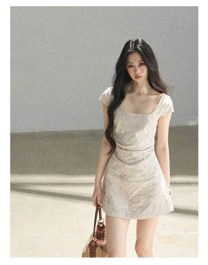 "Summer in Slow Motion" Mother-of-Pearl Star Beaded Fit & Flare Mini Dress