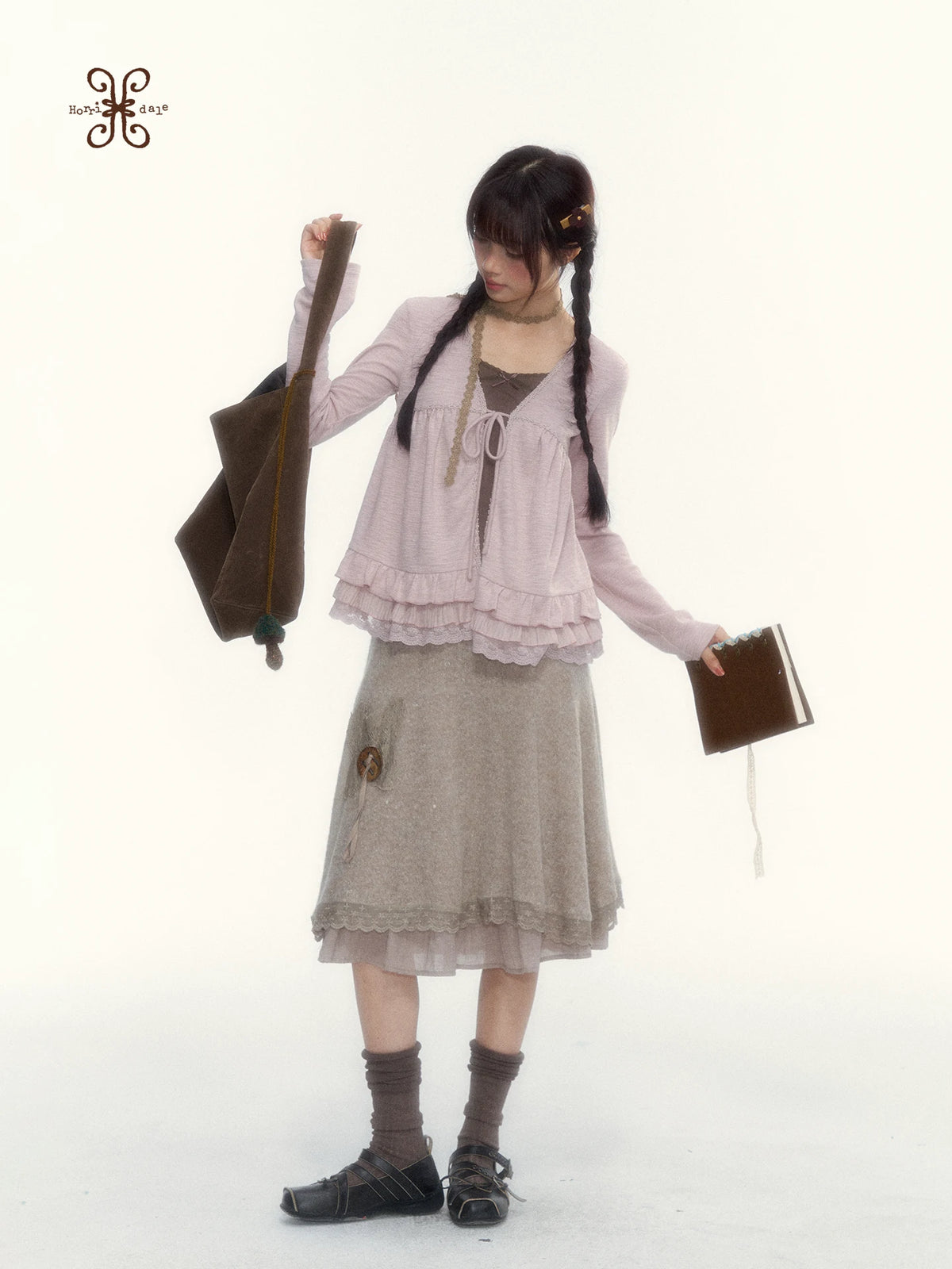 Milk Coffee Vintage Lace Knit A-Line Skirt