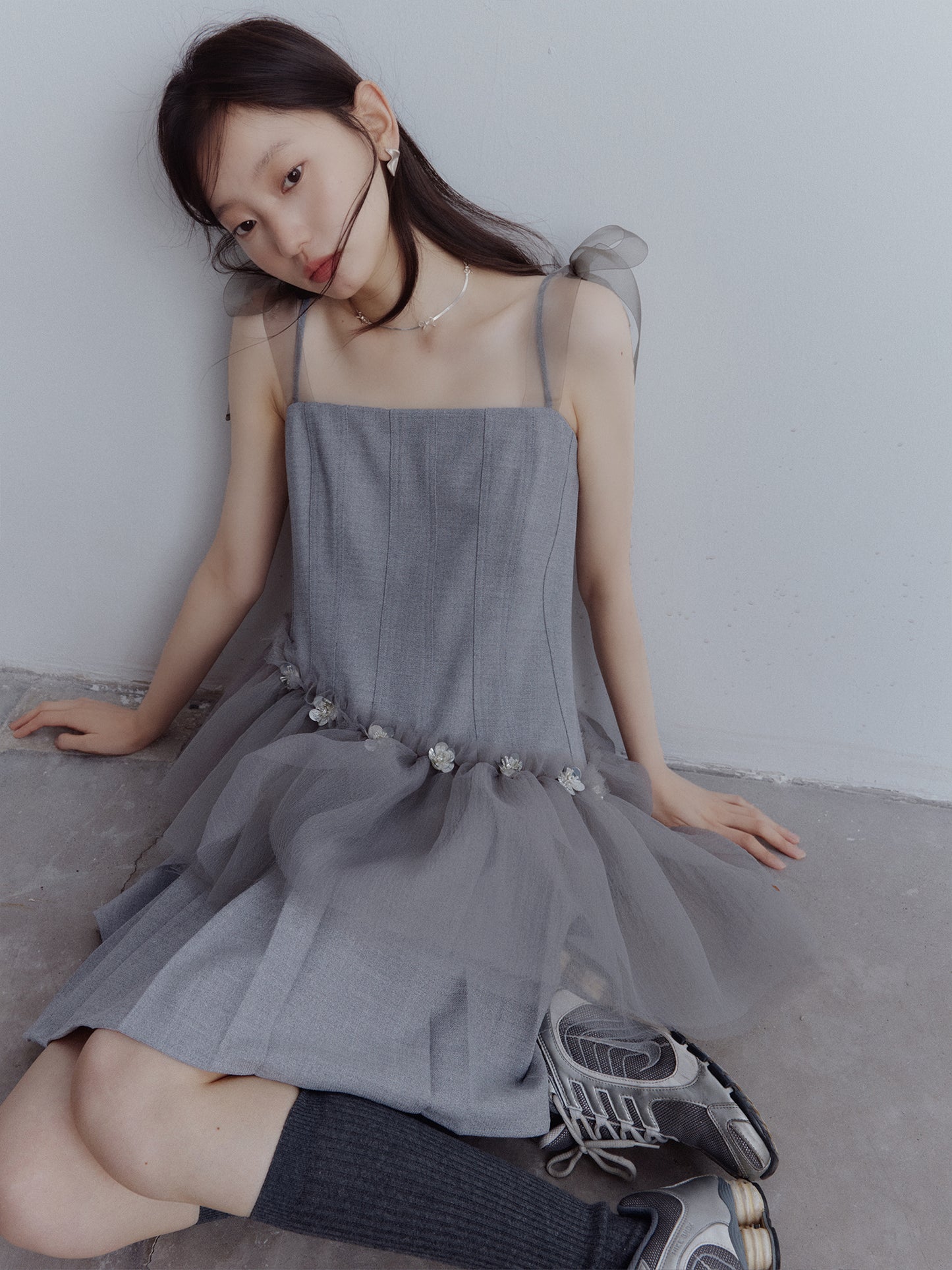 FUSSED Moonlight Elf Beaded Tulle Dress – Storm Gray FOF-25AW204
