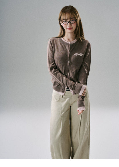 LOST FOREST - Brown Pink Bow Layered Cardigan