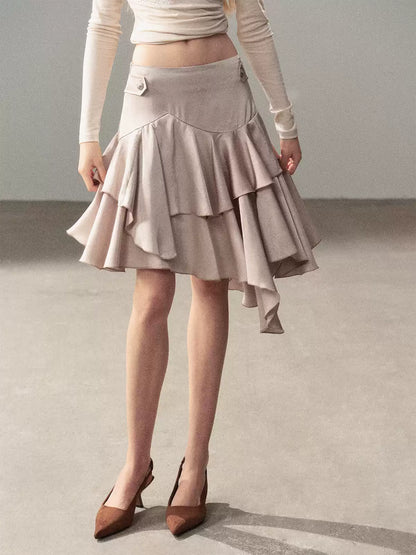 AOMALM - "Ginkgo & Evening Breeze" Misty Cloud Gray French Satin Skirt