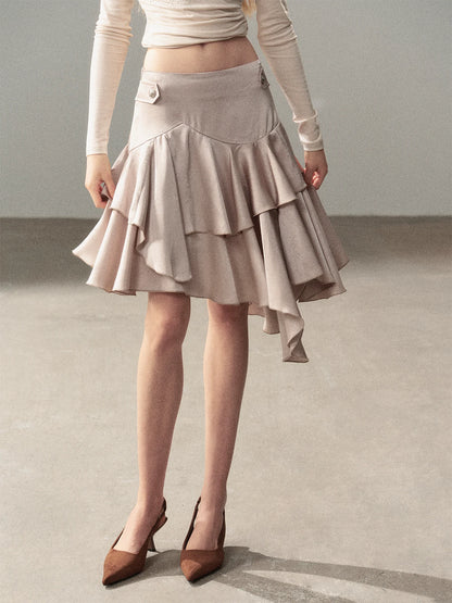 AOMALM - "Ginkgo & Evening Breeze" Misty Cloud Gray French Satin Skirt