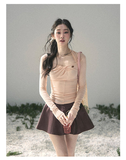 “Soft Evening Breeze” Coral Pink Layered Halter Top