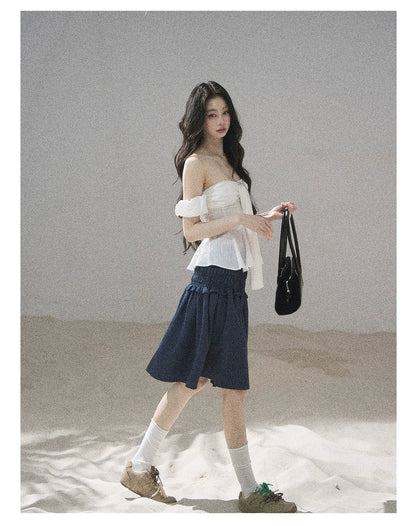 "Lazy Soliloquy" White Peplum Top & Wide-Leg Pants Set