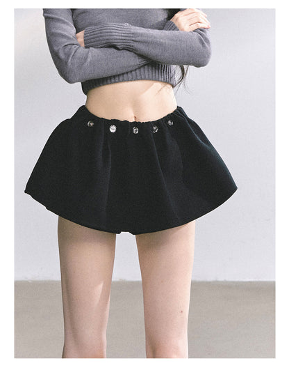 少也眼 "Wild Model-Leg Aura" Woolen Flared Mini Skirt - Black 1483645