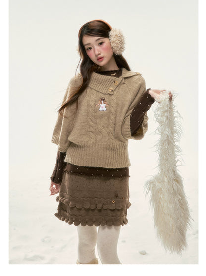 BIBIBENCY - Light Brown Puppy Short-Sleeve Knit Sweater