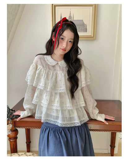 [RF] “Vanilla Blossom Reverie” Lace Blouse (Pink / White)
