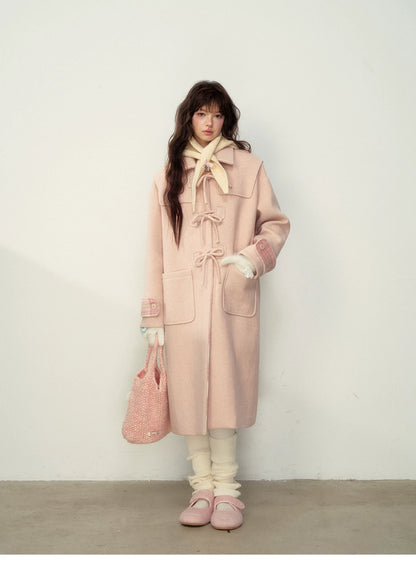 SunsetPark - Vintage Teddy Bear Bow Toggle Wool Coat (Blush Pink / Brown Bear)