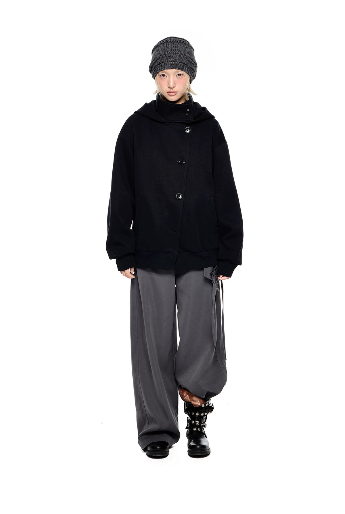 EZEK | Preppy Hooded Wool Blend Jacket with Button Front