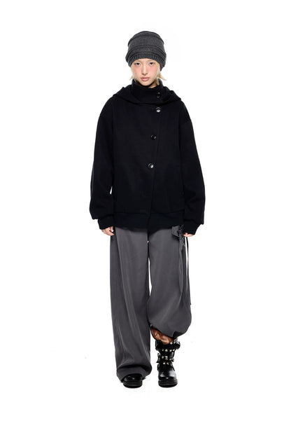 EZEK | Preppy Hooded Wool Blend Jacket with Button Front