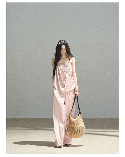 "Summer Rain at Dusk" Dusty Rose Satin Two-Piece Set
