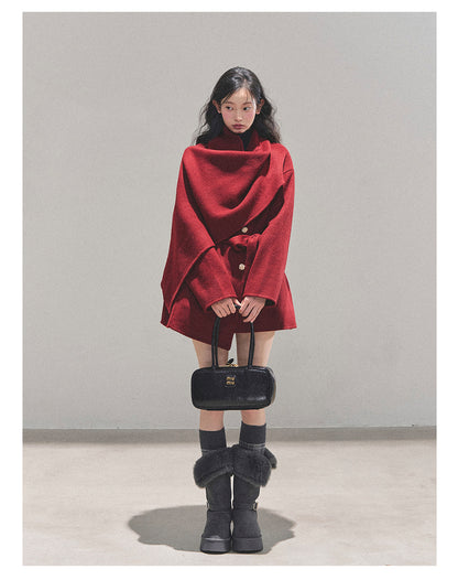 少也眼 “Winter Balcé Whisper” Wool Blend Overcoat - Red 7886436