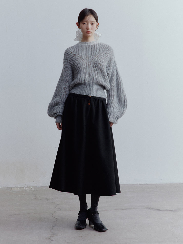 FUSSED Lazy Furry Mist Gray Wool & Baby Mohair Color-Block Sweater FOF-25SS133