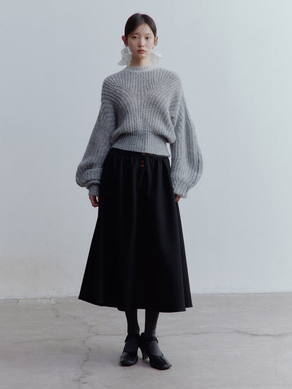 FUSSED Lazy Furry Mist Gray Wool & Baby Mohair Color-Block Sweater FOF-25SS133