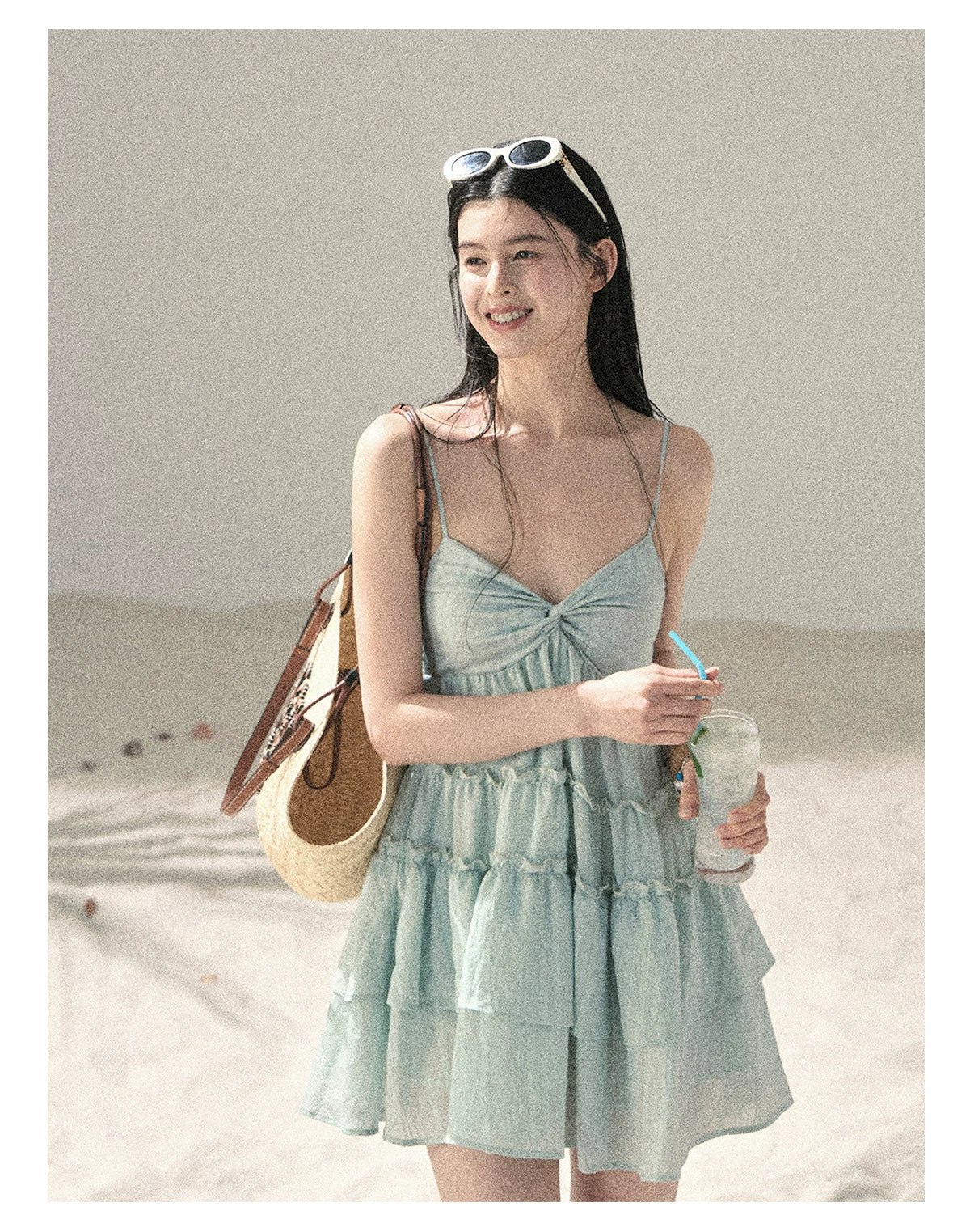 "Mossy Stone Steps" Primrose Green Tiered Cami Mini Dress