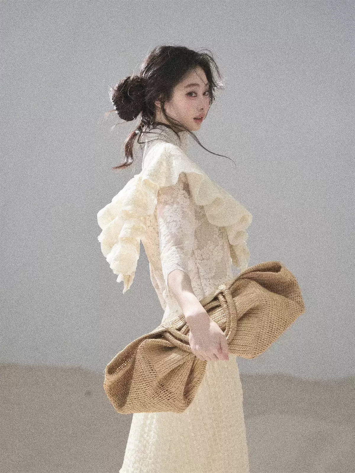 "Translucent Bloom" Dutch Cheese Lace Cropped Top