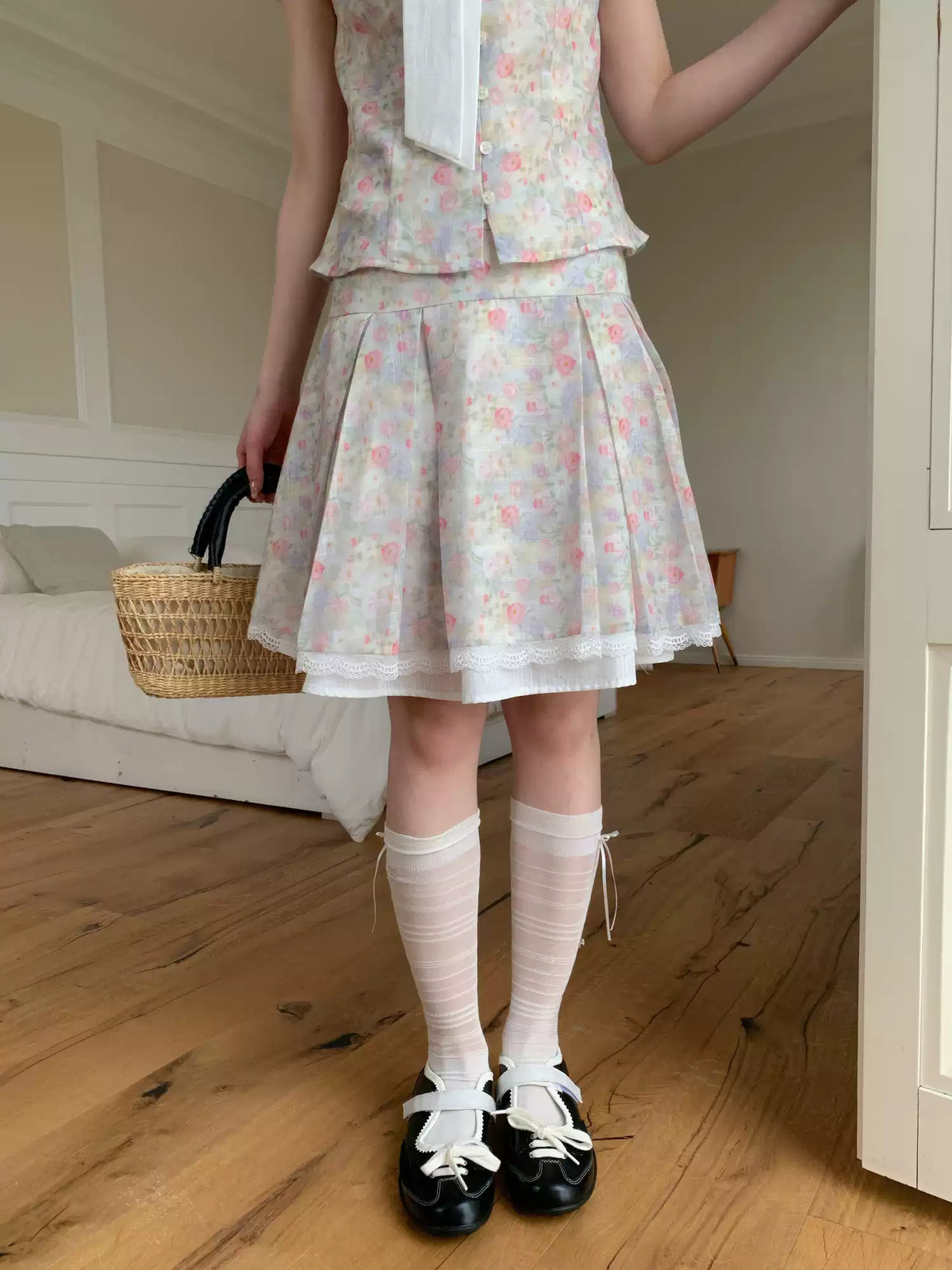 [RF] “Gentle Prelude” Monet Floral Peter Pan Collar Two-Piece Set