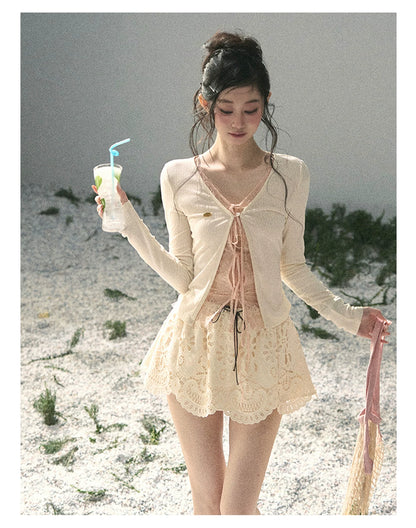 “Dreams Between Seams” Cream Ivory Layered Lace Top