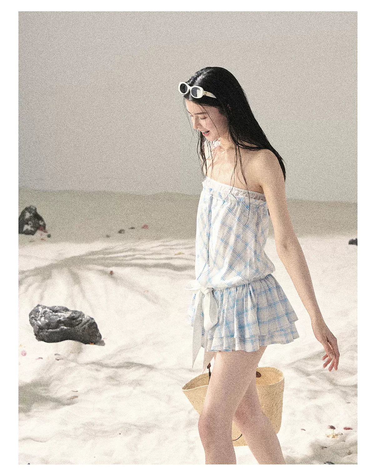 "Breeze Upon the Waves" Ice Crystal Blue Off-Shoulder Diamond Quilted Mini Dress