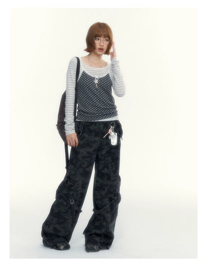 Camouflage Washed Wide-Leg Utility Pants