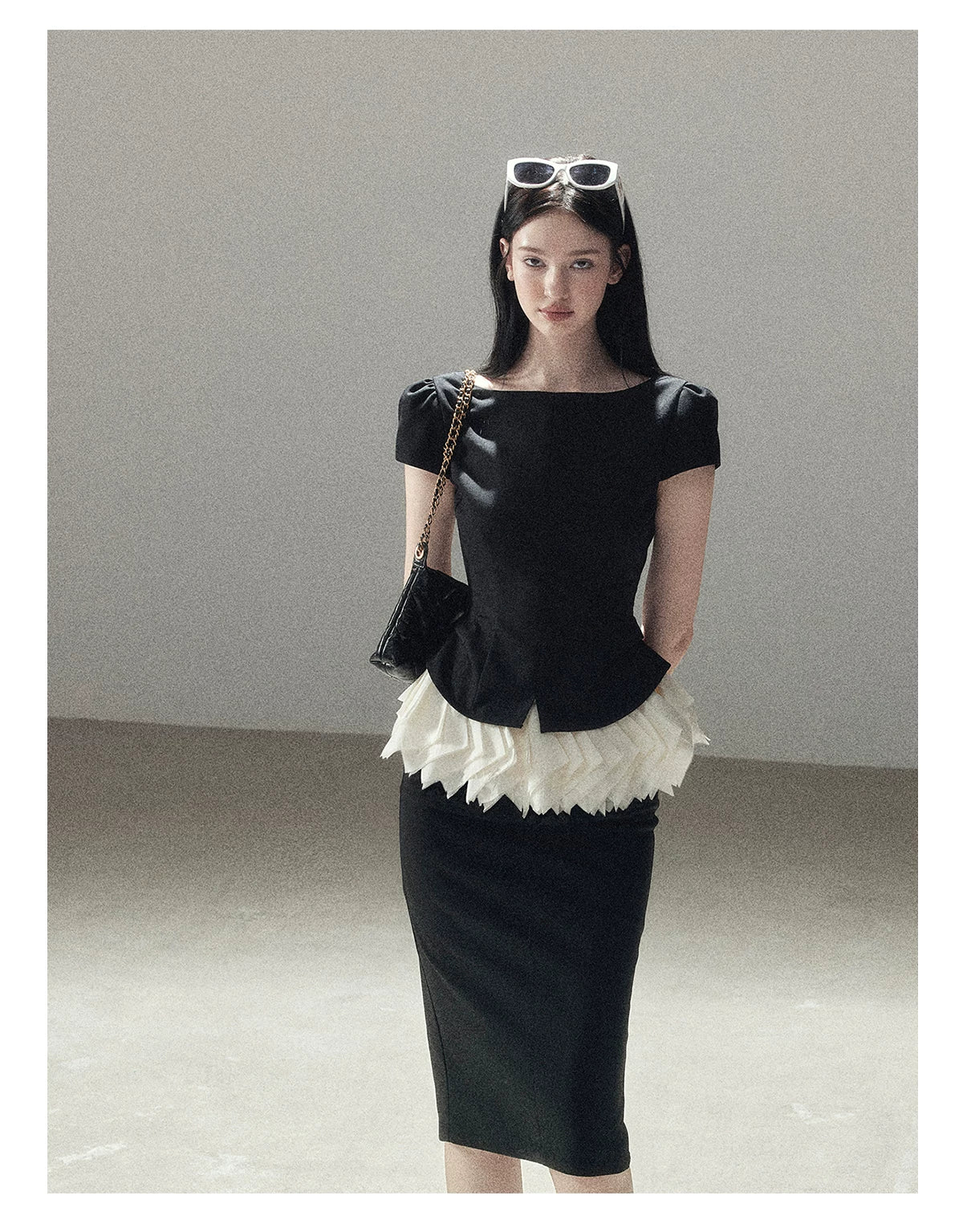 "Her Black & White Poem" Elegant Contrast Two-Piece Set
