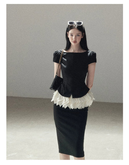 "Her Black & White Poem" Elegant Contrast Two-Piece Set