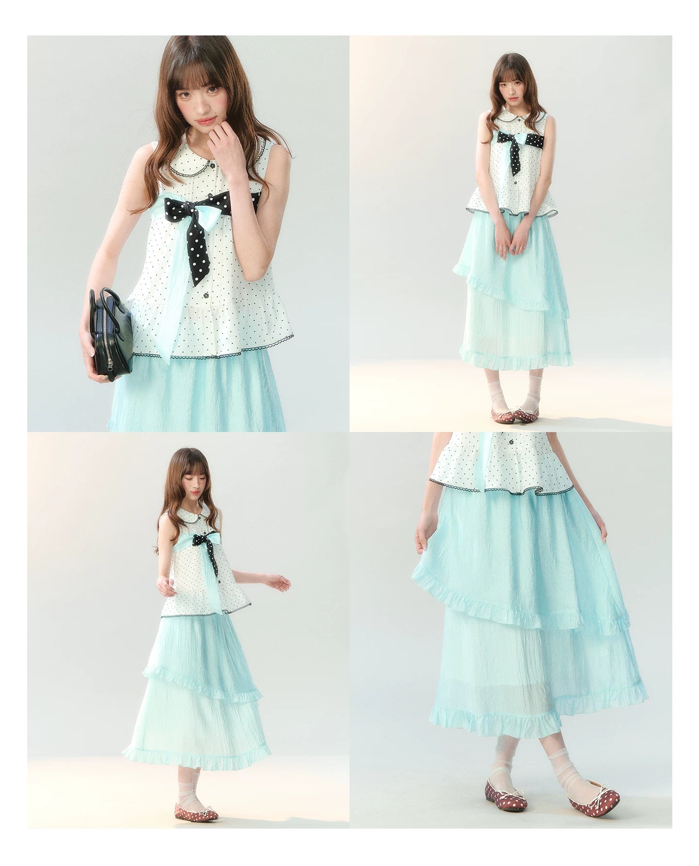 "Polka Dot Water Dream" Mint Green Ruffle Skirt Set PP2026229