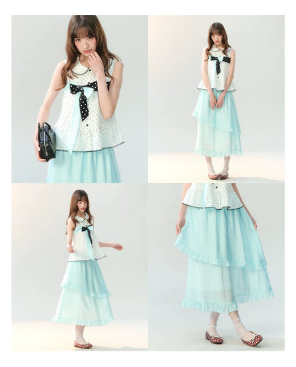 "Polka Dot Water Dream" Mint Green Ruffle Skirt Set PP2026229