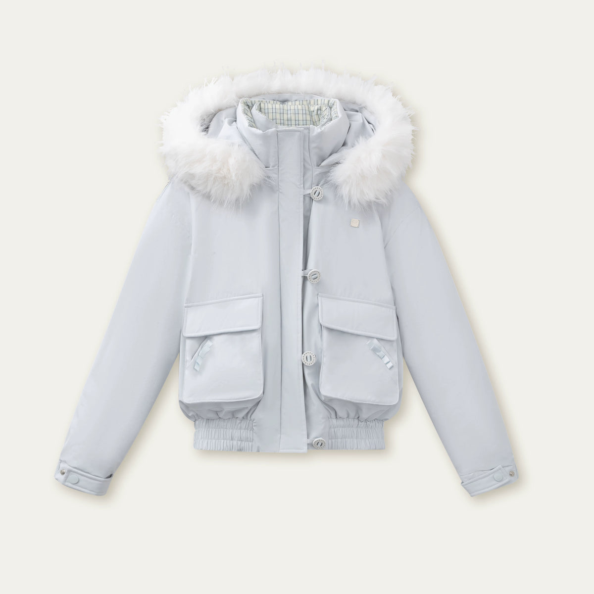 SunsetPark - Blush Pink & Plaid 90% White Duck Down Puffer Jacket (Short / Long / Navy / Glacier Blue)