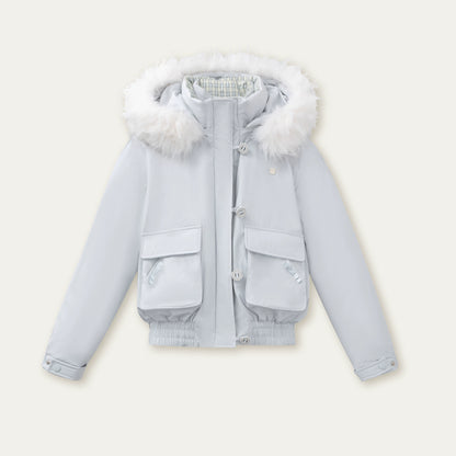 SunsetPark - Blush Pink & Plaid 90% White Duck Down Puffer Jacket (Short / Long / Navy / Glacier Blue)