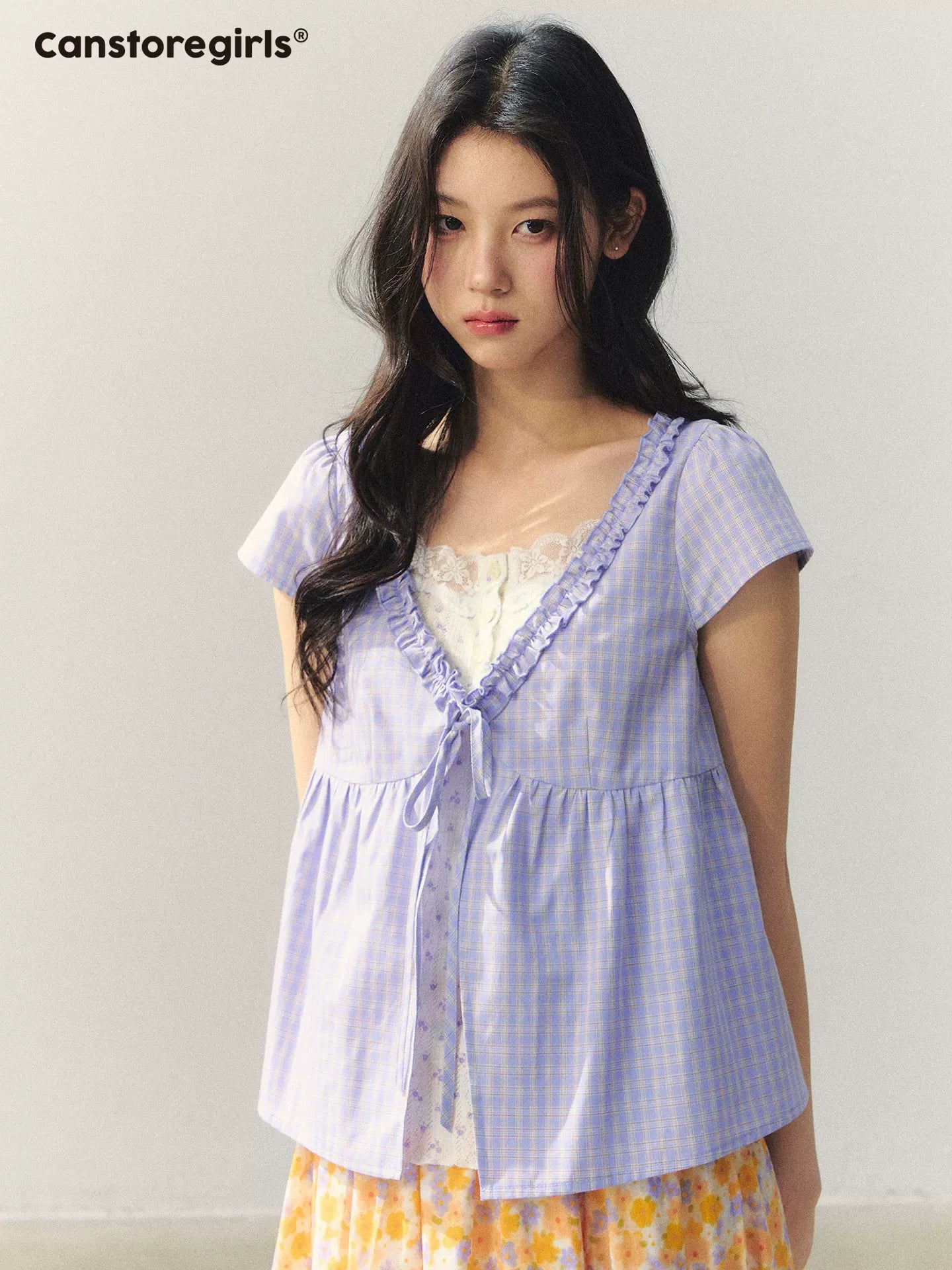 "Purple Haze Citrus" Lavender Plaid Blouse LL2026038