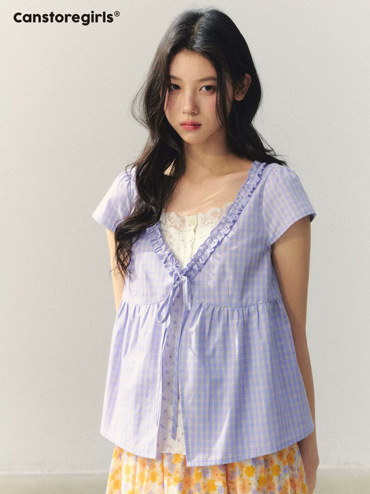 "Purple Haze Citrus" Lavender Plaid Blouse LL2026038