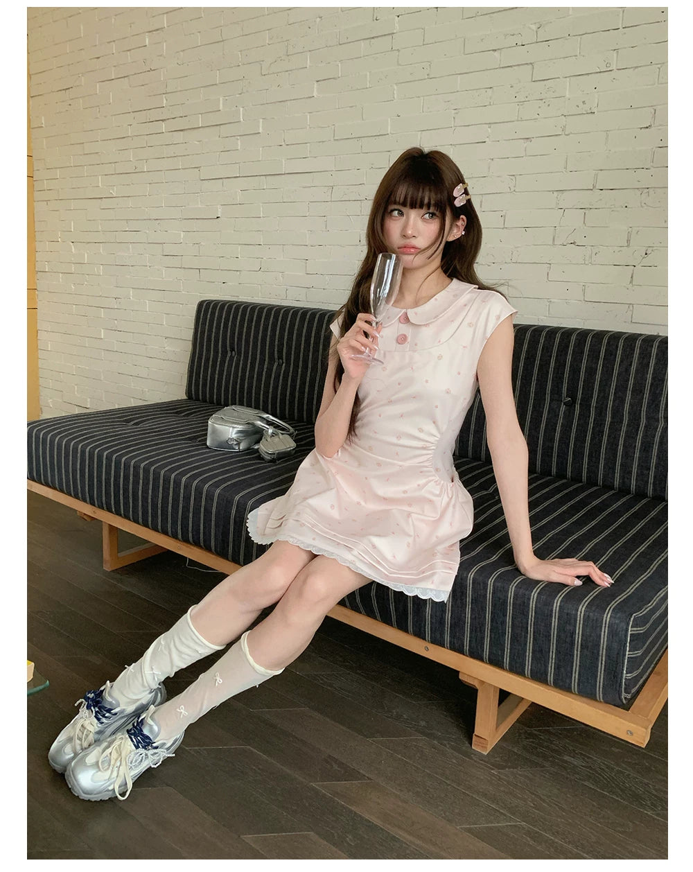 “White Tea Daydream” Pink Peter Pan Mini Dress