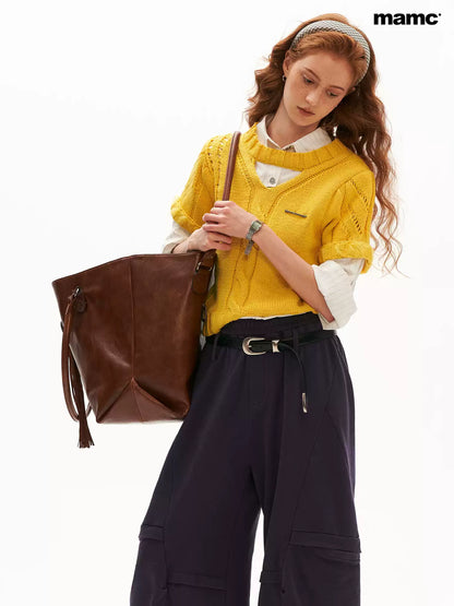 MAMC - Sunny Muse Short-Sleeve Knit Top (Yellow / White)