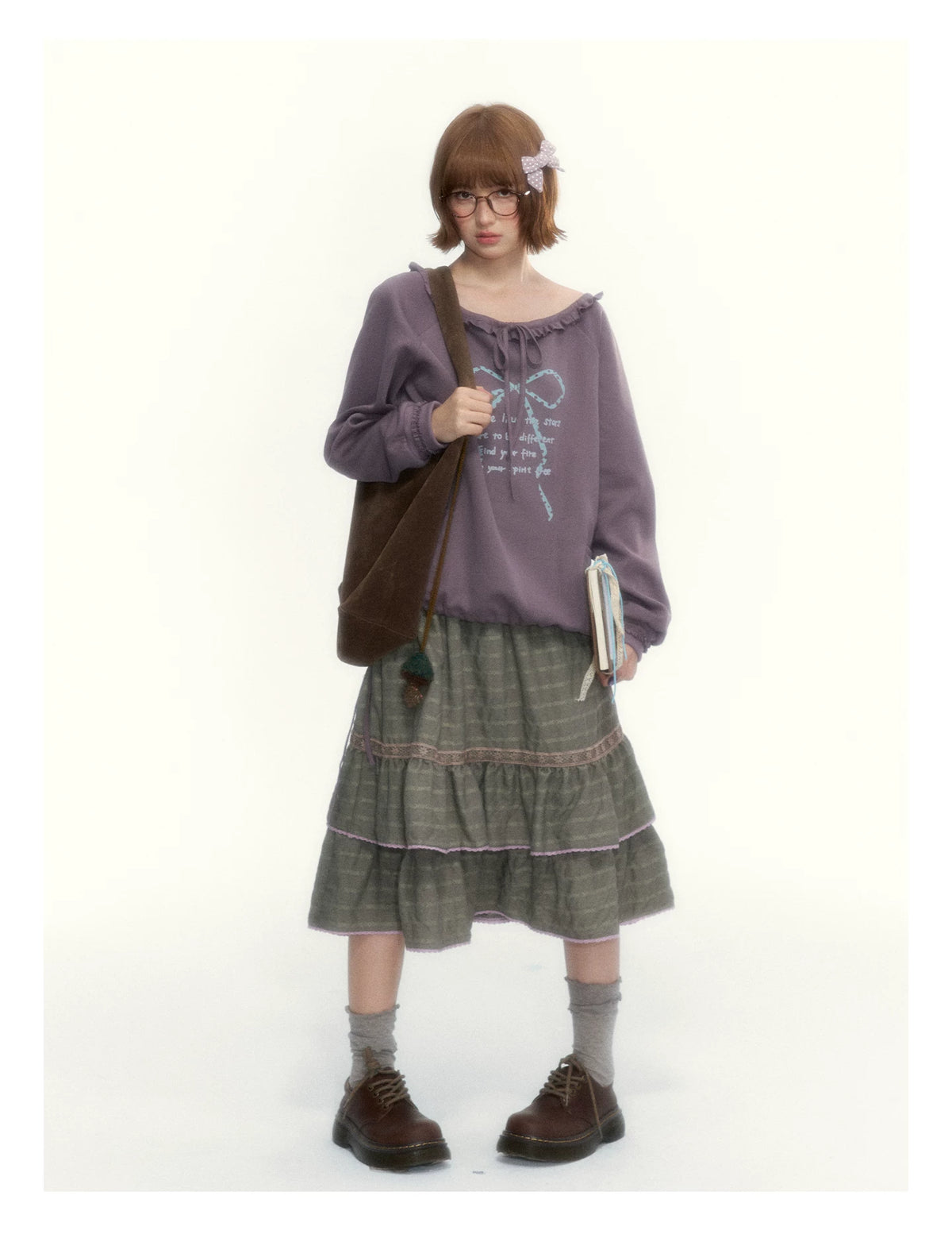 Dried Grass Green Vintage Lace Tiered A-Line Skirt