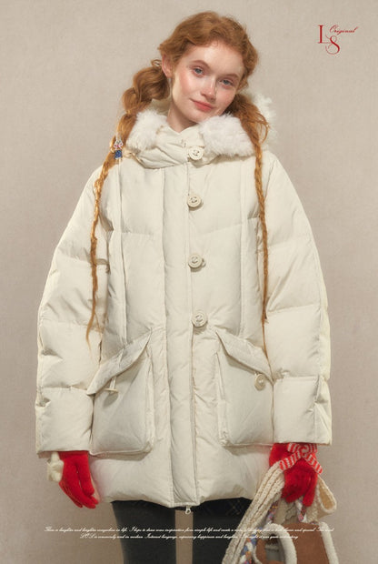 Campus Cozy Greige Hooded Down Jacket 1G1024Y118