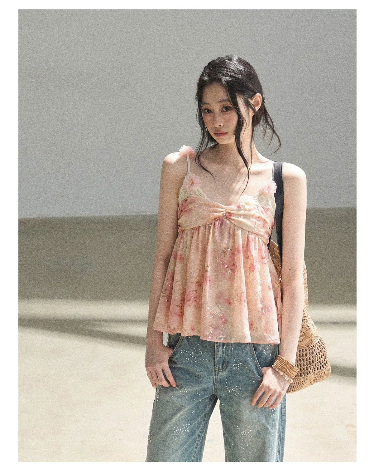 "Passing Through Your Summer" Cinnamon Pink Lace Babydoll Cami