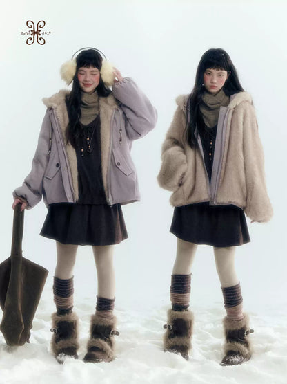 Horridale - Reversible Vintage Puff Jacket with Faux Fur – Misty Purple